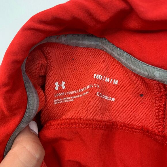 Under Armour Sweatshirt Mens M Medium Pimento Red Quarter Zip ColdGear Fleece - Picture 4 of 11